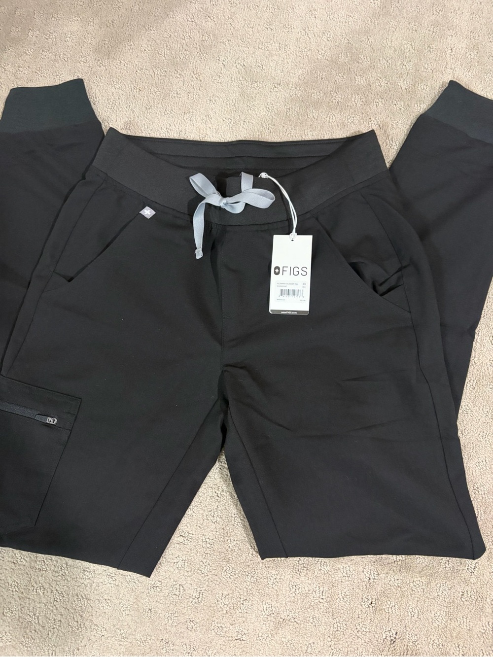 Figs New Women’s XS Tall Black Jogger Pants with Gray Drawstring